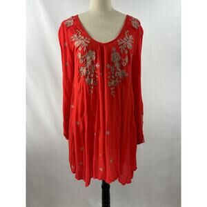 Free People Sweet Tennessee Mini Dress Red Small Embroidered Boho V-neck
